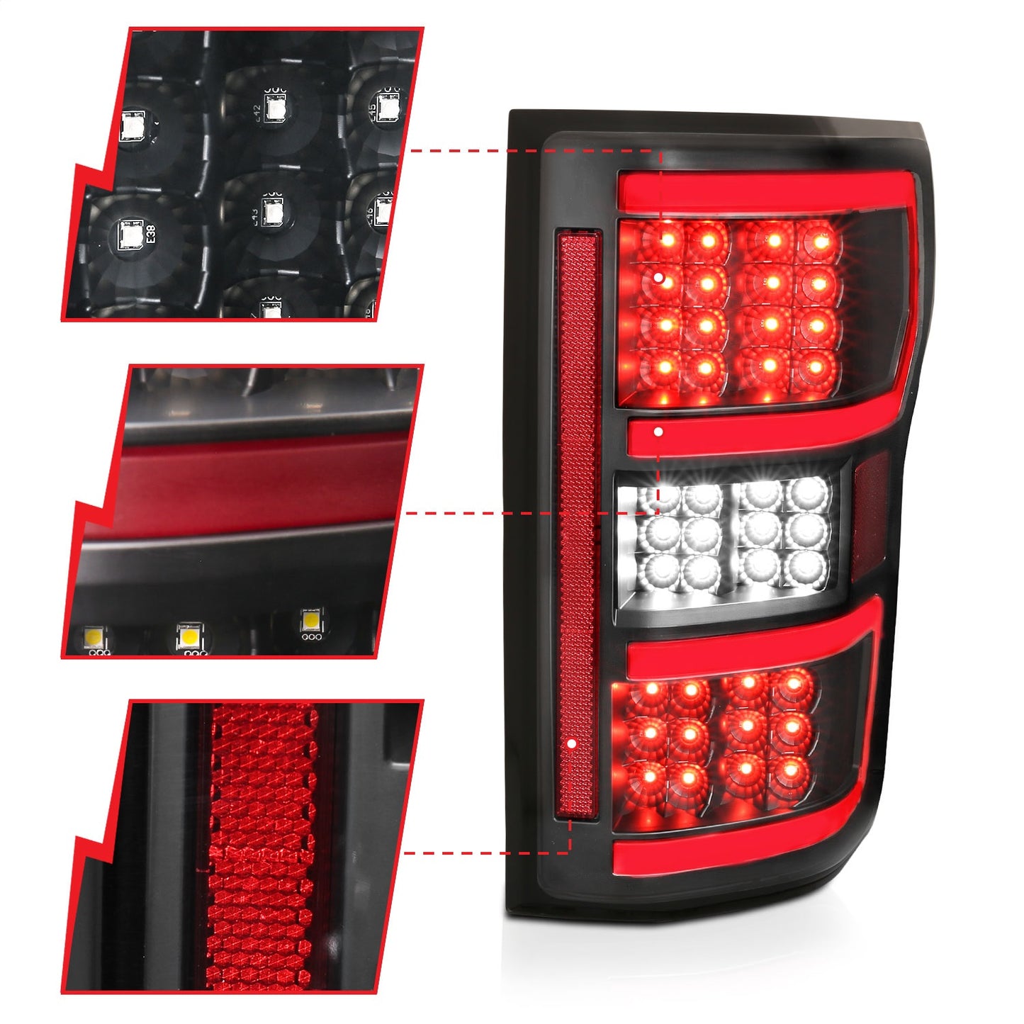 Anzo USA | LED Tail Light Assembly LED Clear Lens Black Housing Red/White Light Color Pair | Fits F-150 | 321338