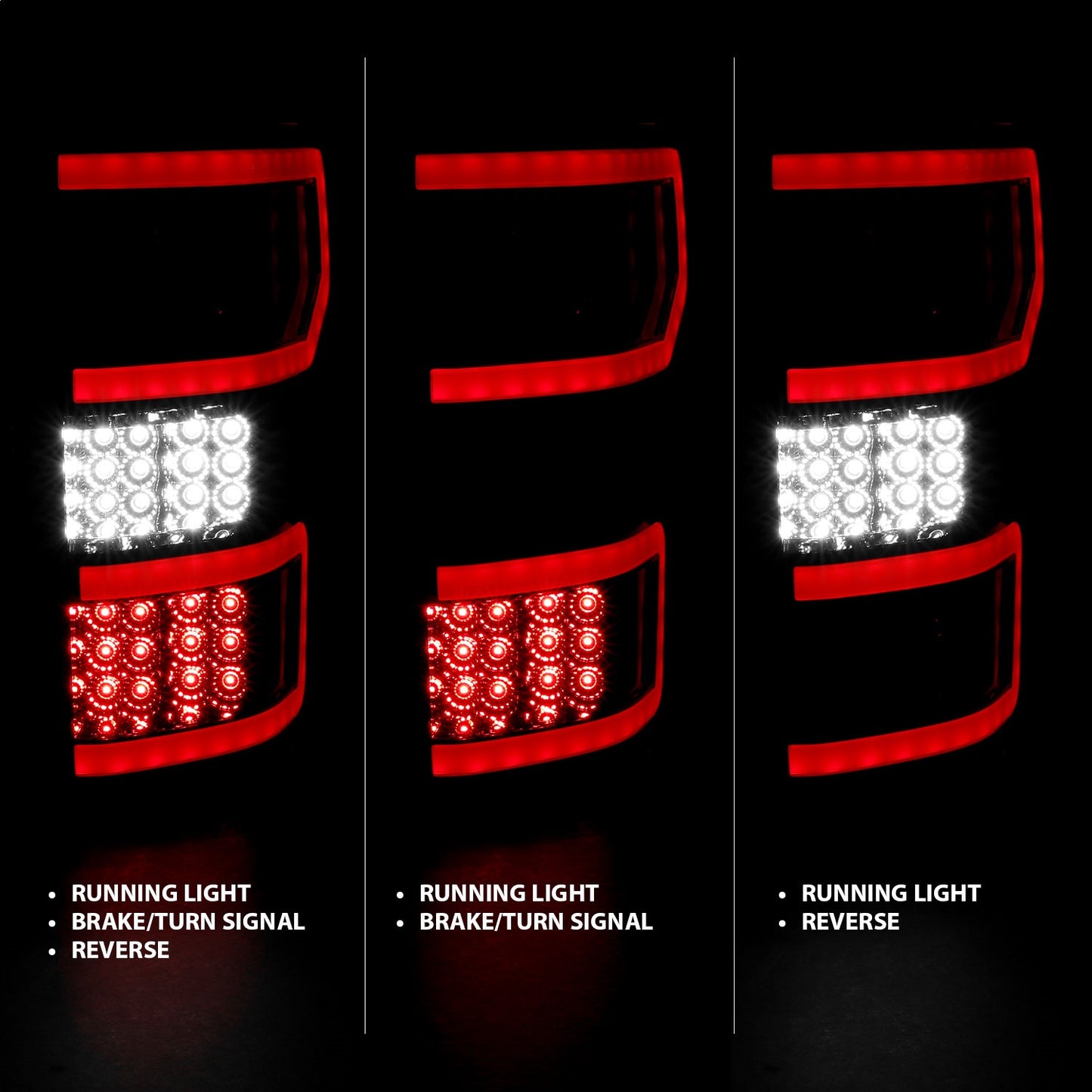 Anzo USA | LED Tail Light Assembly LED Smoked Lens Black Housing Red/White Light Color Pair | Fits F-150 | 321339