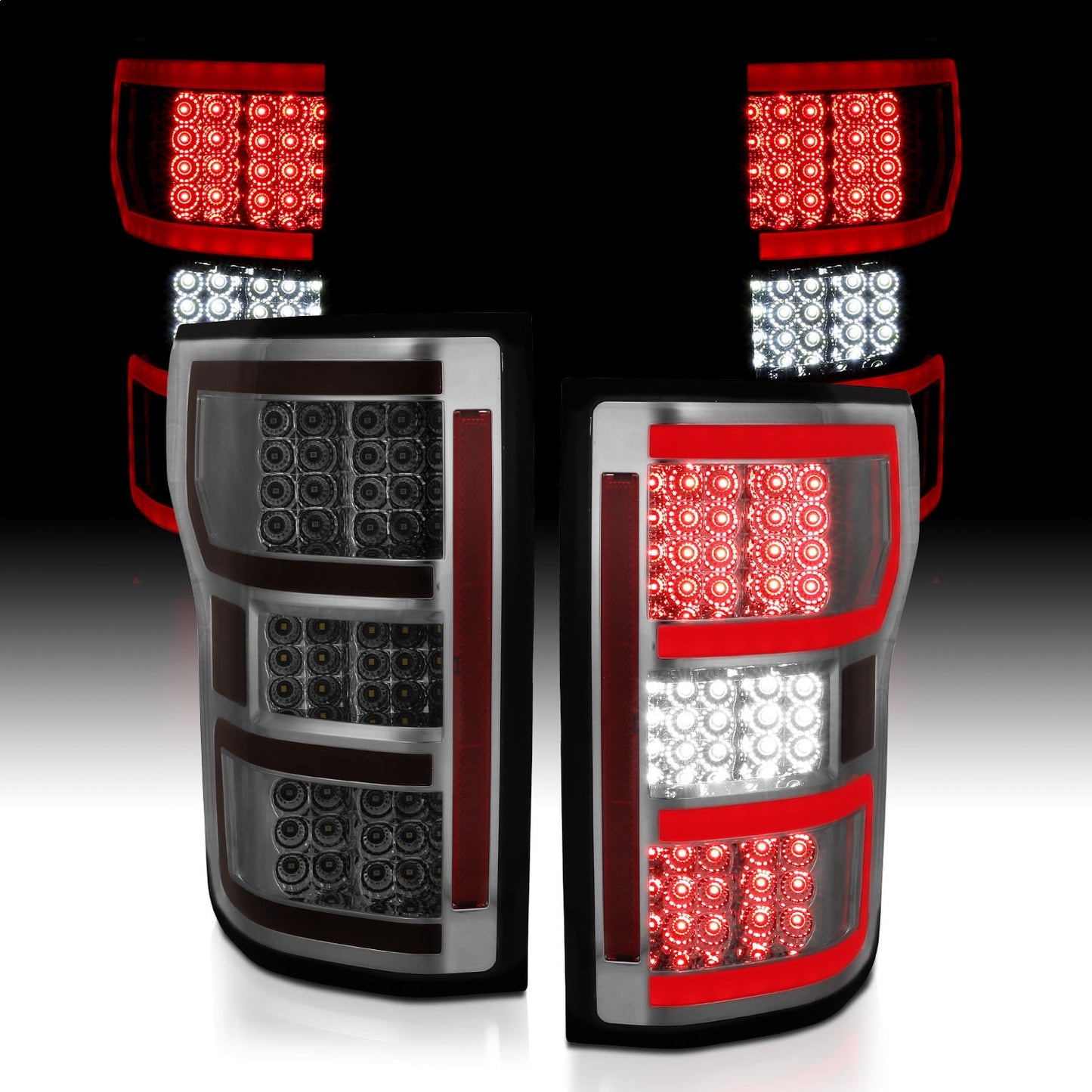 Anzo USA | LED Tail Light Assembly LED Smoked Lens Black Housing Red/White Light Color Pair | Fits F-150 | 321339