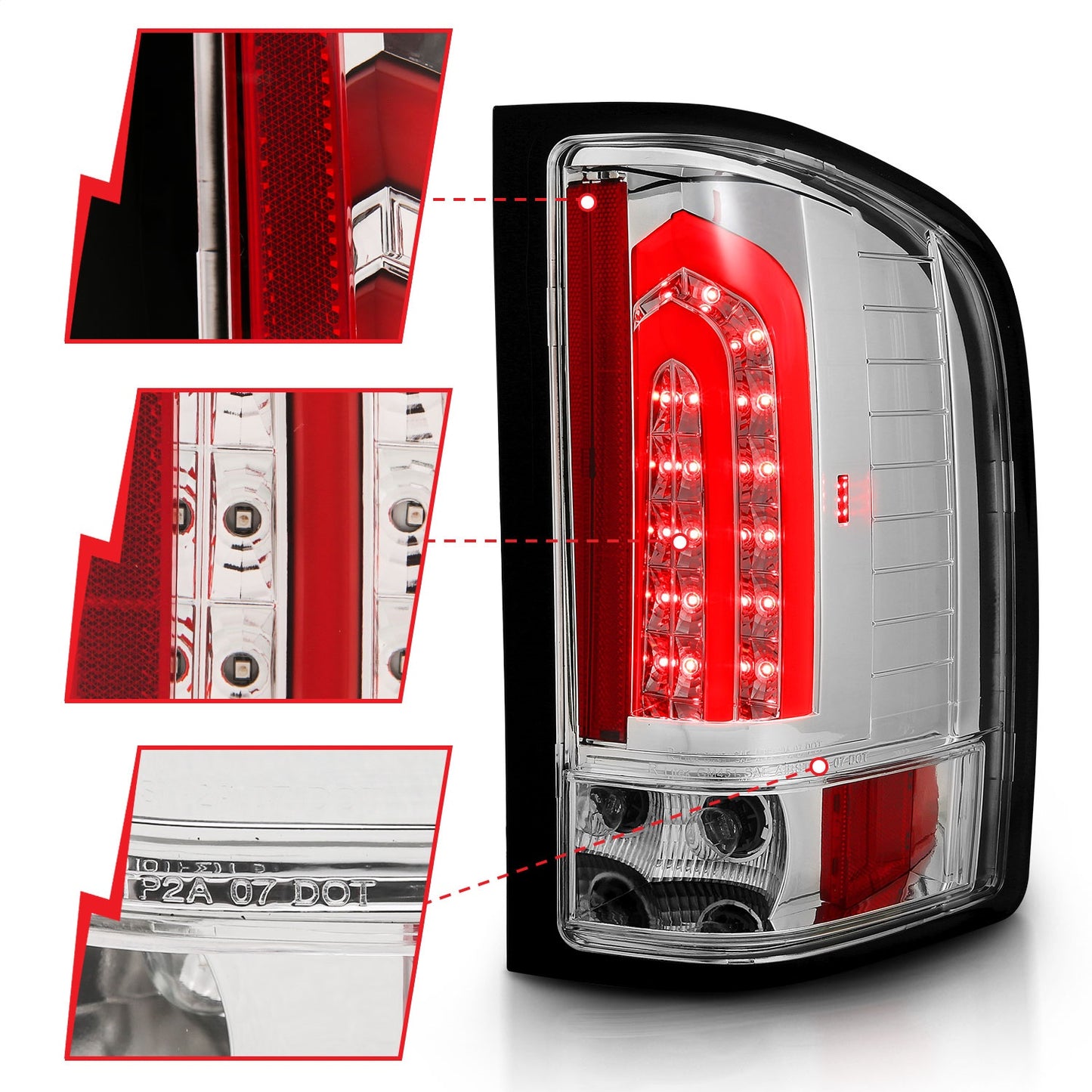 Anzo USA | LED Tail Light Assembly LED Chrome Lens Pair | Fits Silverado 1500 | 321341