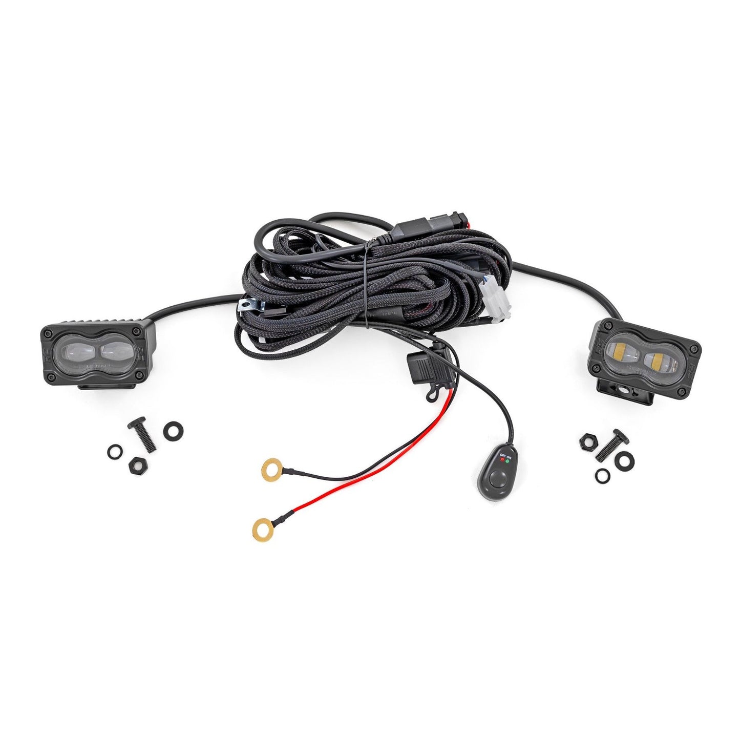 ROUGH COUNTRY 3x1.75 Inch Black Series | Yellow | LED Slim Aux | SAE Fog | Pair | 70911