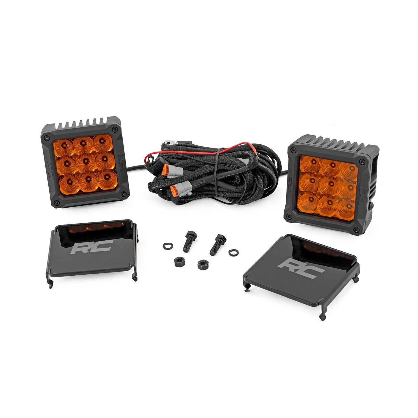 ROUGH COUNTRY 4 Inch LED Amber Light Pods | Square | Amber DRL | Pair | 70905ADRL