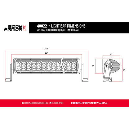 Body Armor 4x4 20" BLACKOUT LED LIGHT BAR COMBO BEAM WITH WIRE HARNESS 40022