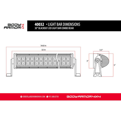 Body Armor 4x4 30" BLACKOUT LED LIGHT BAR COMBO BEAM WITH WIRE HARNESS 40032