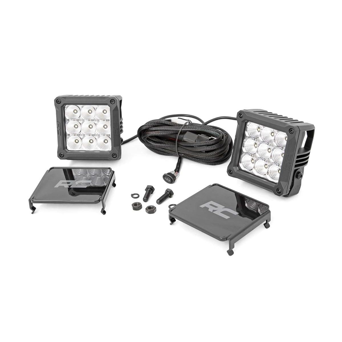 ROUGH COUNTRY 4 Inch Chrome Series LED Light Pods | Square | White DRL | Pair | 70905DRL