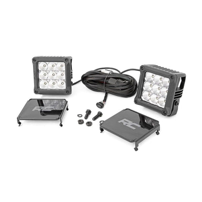 ROUGH COUNTRY 4 Inch Chrome Series LED Light Pods | Square | White DRL | Pair | 70905DRL
