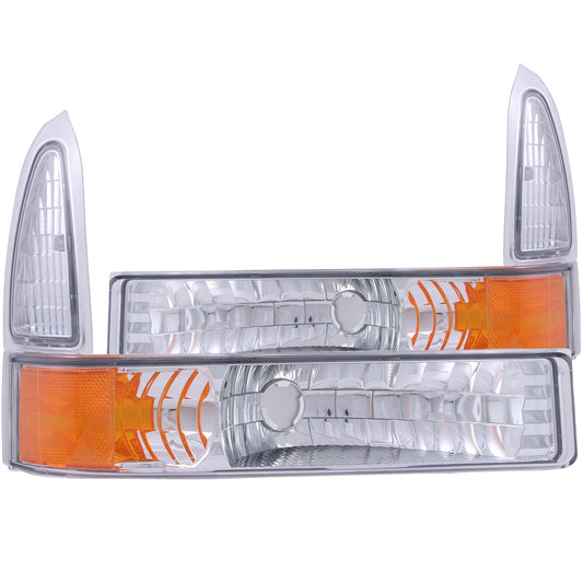 Anzo USA | Parking Light Assembly Euro Clear Lens Chrome Housing Amber Reflector Pair | Fits F-250 Super Duty | 511039