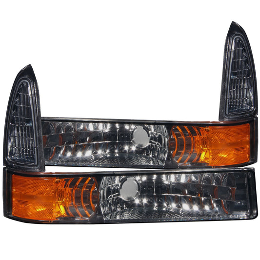 Anzo USA | Parking Light Assembly Euro Smoke Lens Black Housing Amber Reflector Pair | Fits F-250 Super Duty | 511041