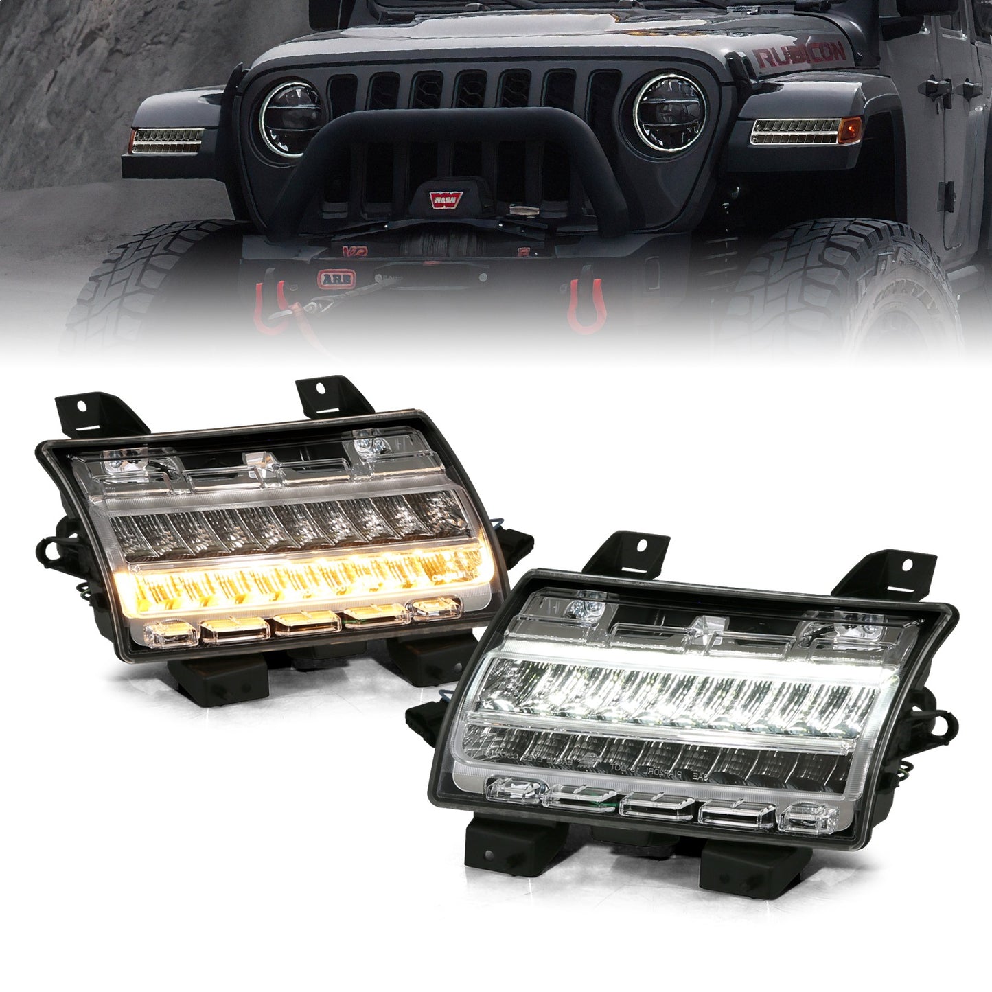 Anzo USA | Side Marker Light Assembly LED Chrome Clear w/Sequential Signal Pair | Fits Wrangler | 511083