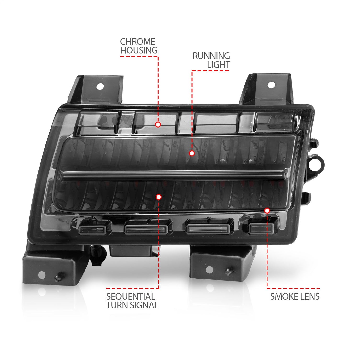 Anzo USA | Side Marker Light Assembly LED Smoke Lens Chrome Housing w/Sequential Signal Pair | Fits Wrangler | 511085