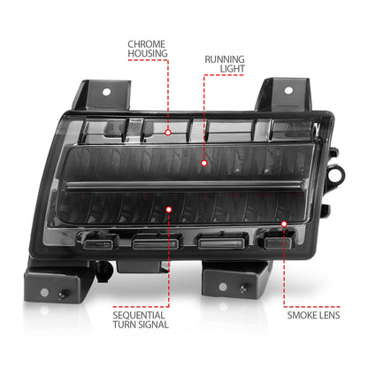 Anzo USA | Side Marker Light Assembly LED Smoke Lens Chrome Housing w/Sequential Signal Pair | Fits Wrangler | 511085