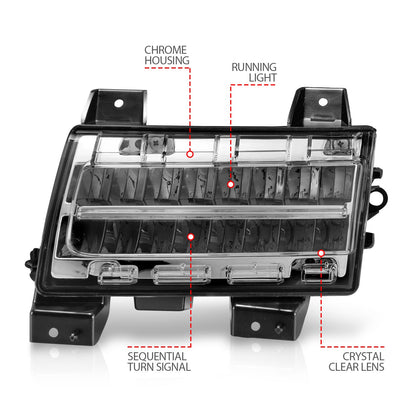 Anzo USA | Side Marker Light Assembly LED Clear Lens Chrome Housing w/Sequential Signal Pair | Fits Wrangler | 511086