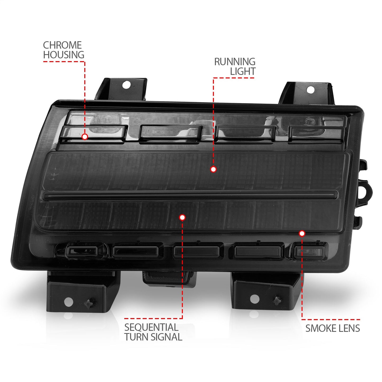 Anzo USA | Side Marker Light Assembly LED Smoke Lens Chrome Housing w/Sequential Signal Pair | Fits Wrangler | 511088