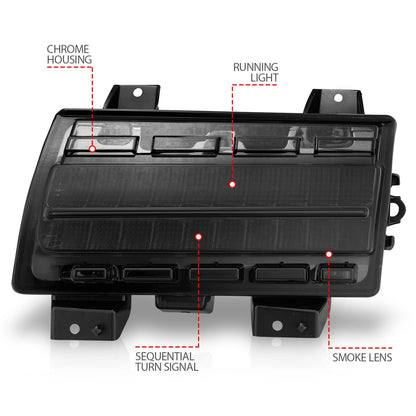 Anzo USA | Side Marker Light Assembly LED Smoke Lens Chrome Housing w/Sequential Signal Pair | Fits Wrangler | 511088