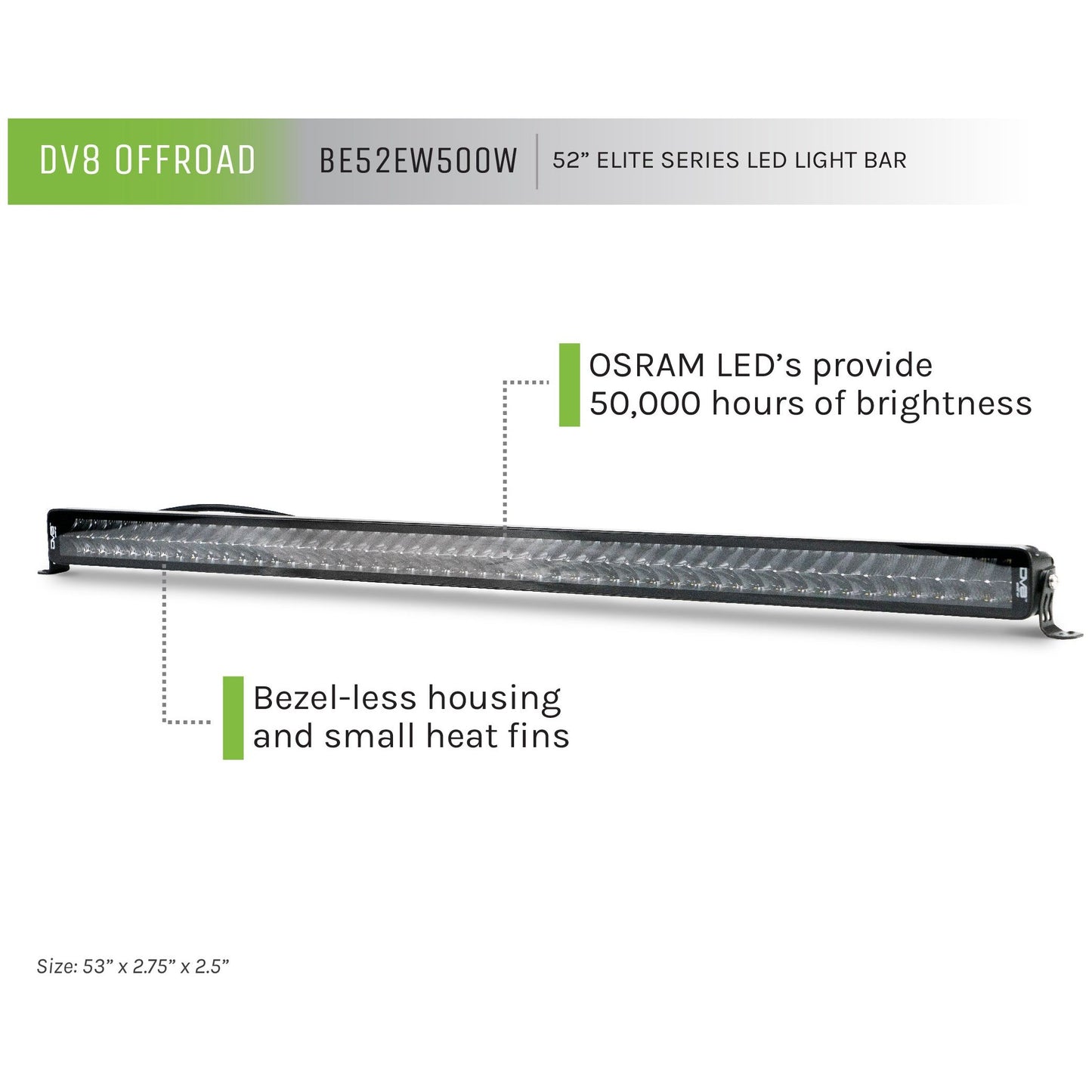 DV8 Off-Road 52-Inch Elite Series LED Light Bar | Dual Row C3| BE52EW500W