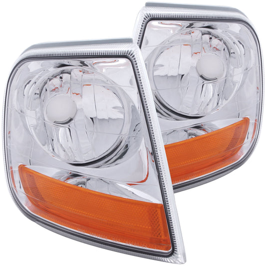 Anzo USA | Cornering Light Assembly Euro Clear Lens Chrome Housing Amber Reflector Harley Davidson Style Pair | Fits F-150 | 521026