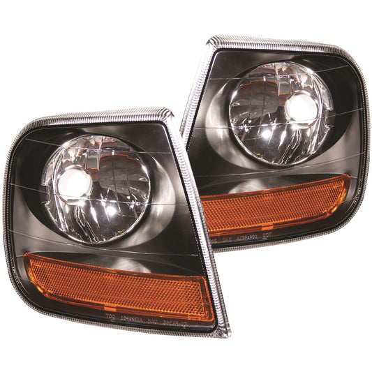 Anzo USA | Cornering Light Assembly Euro Clear Lens Black Housing Amber Reflector Harley Davidson Style Pair | Fits F-150 | 521040