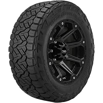 Nitto Tires | Recon Grappler AT tire showcasing its rugged tread pattern and sleek black finish.