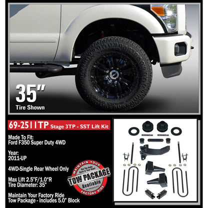 ReadyLIFT 2.5'' SST Lift Kit with 5'' Rear Flat Blocks for 2 Piece Drive Shaft without Shocks (F250/F350/F450) 69-2511TP