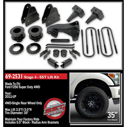 ReadyLIFT 3.5'' SST Lift Kit with 5'' Flat Blocks for 2 Piece Drive Shaft without Shocks (F250/F350/F450) 69-2531