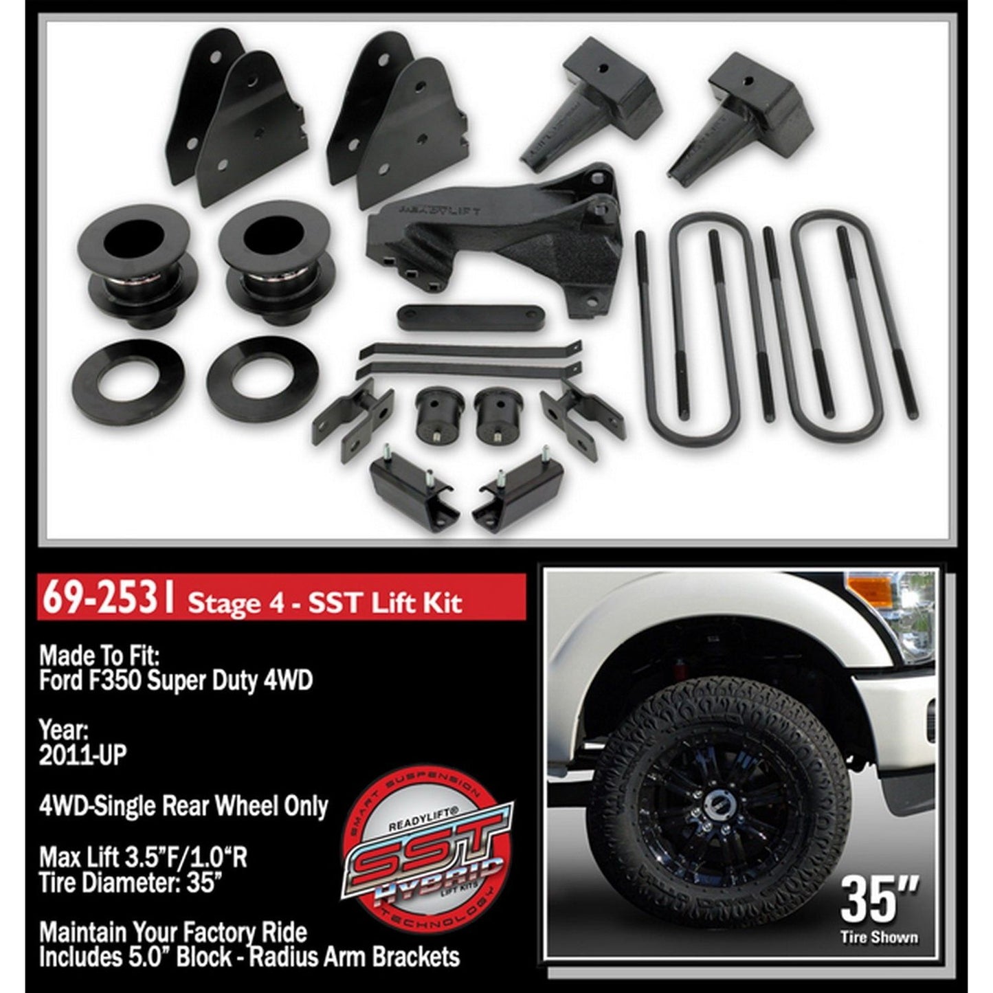 ReadyLIFT 3.5'' SST Lift Kit with 5'' Flat Blocks for 2 Piece Drive Shaft without Shocks (F250/F350/F450) 69-2531