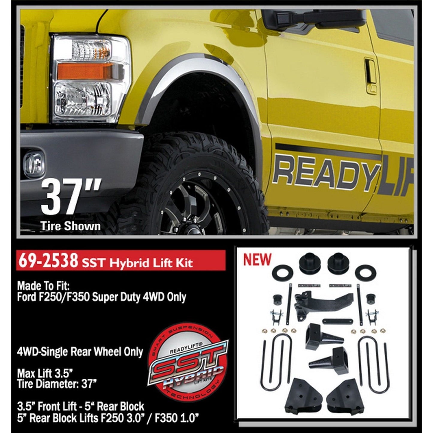 ReadyLIFT 3.5'' SST Lift Kit with 5'' Rear Tapered Blocks - 1 Piece Drive Shaft without Shocks (F250/F350/F450) 69-2538