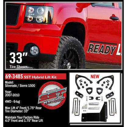 ReadyLIFT 4'' SST Lift Kit Front with 3'' Rear Blocks with Upper Control Arms for Cast Steel OE Upper Control Arms without Shocks (1500) 69-3485