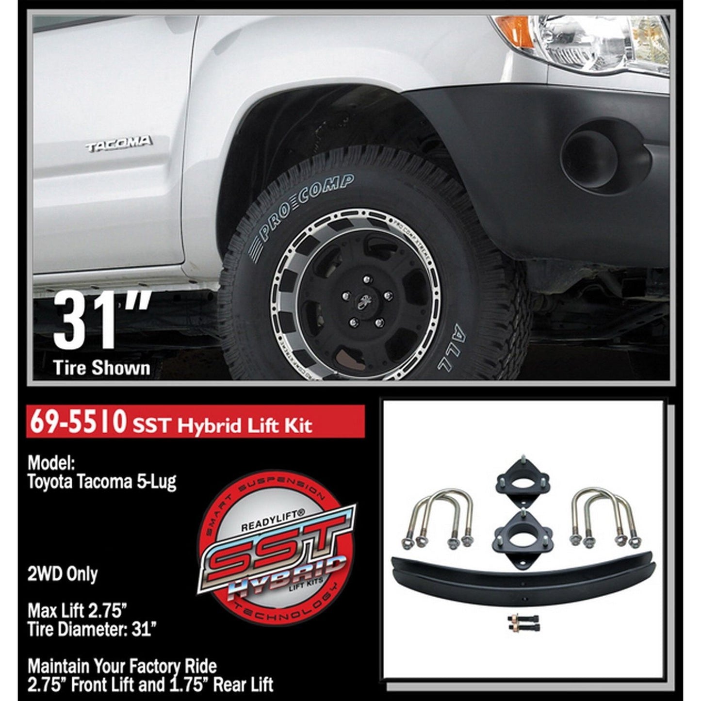 ReadyLIFT 2.75'' SST Lift Kit with 1.75'' Add-a-Leaf without Shocks (Tacoma) 69-5510