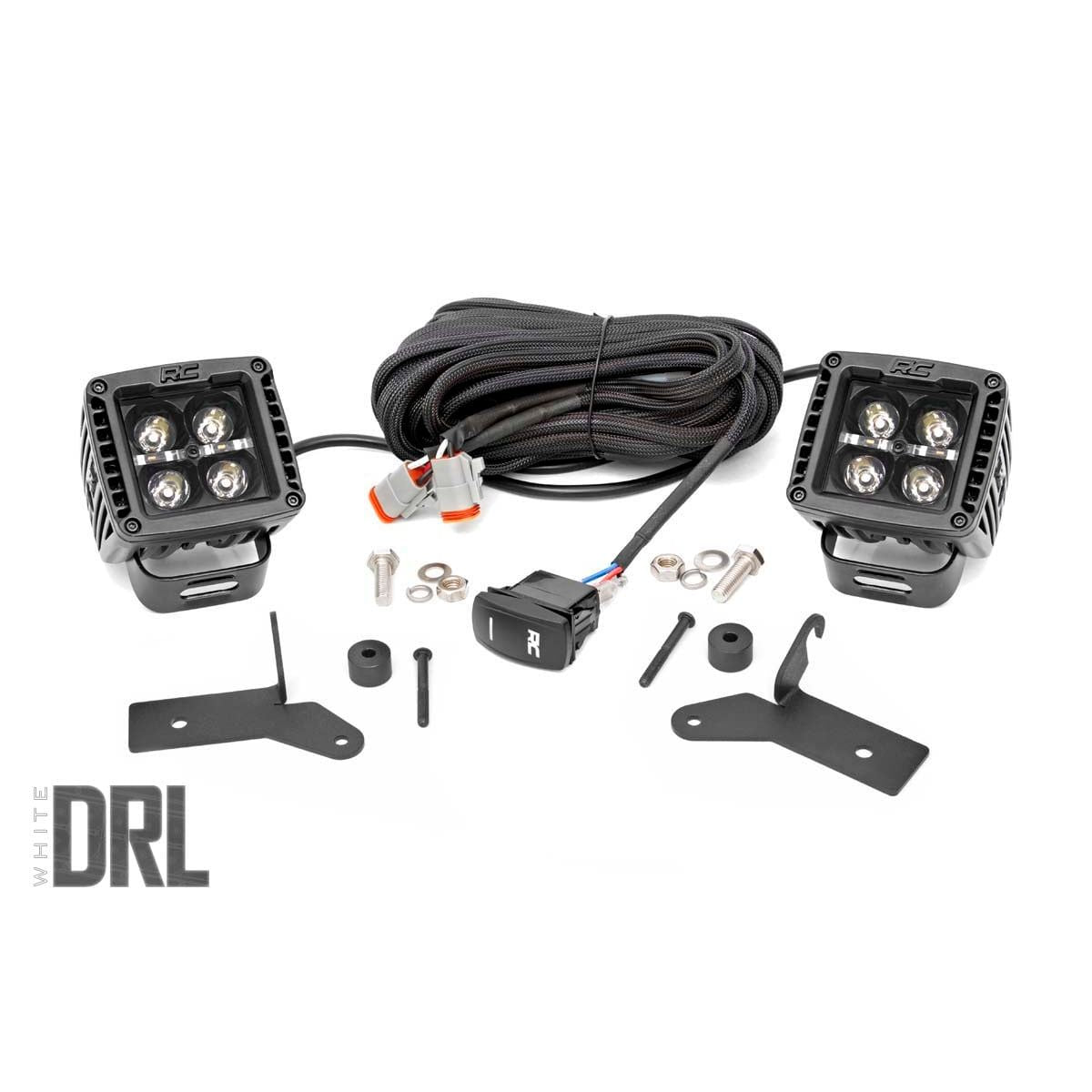 ROUGH COUNTRY LED Light Kit | Hinge Mount | 2" Black Pair | White DRL | Jeep Gladiator JT/Wrangler JL (18-25) | 70052DRL