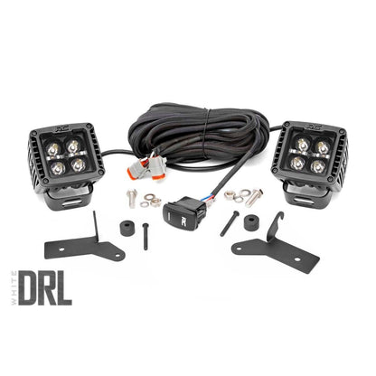 ROUGH COUNTRY LED Light Kit | Hinge Mount | 2" Black Pair | White DRL | Jeep Gladiator JT/Wrangler JL (18-25) | 70052DRL