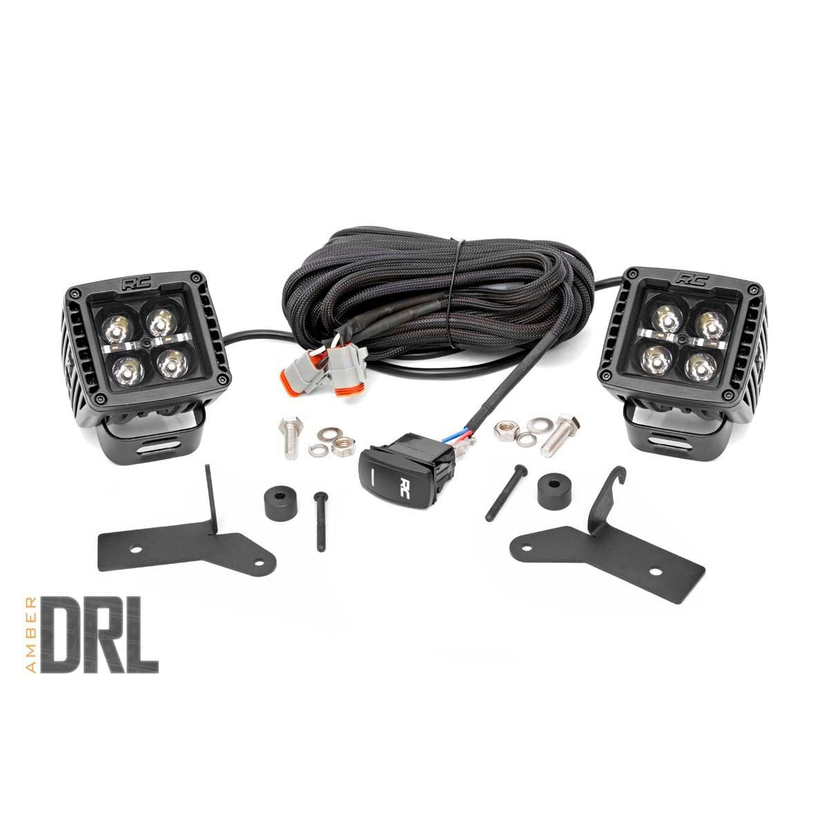 ROUGH COUNTRY LED Light Kit | Hinge Mount | 2" Black Pair | Amber DRL | Jeep Gladiator JT/Wrangler JL (18-25) | 70052DRLA