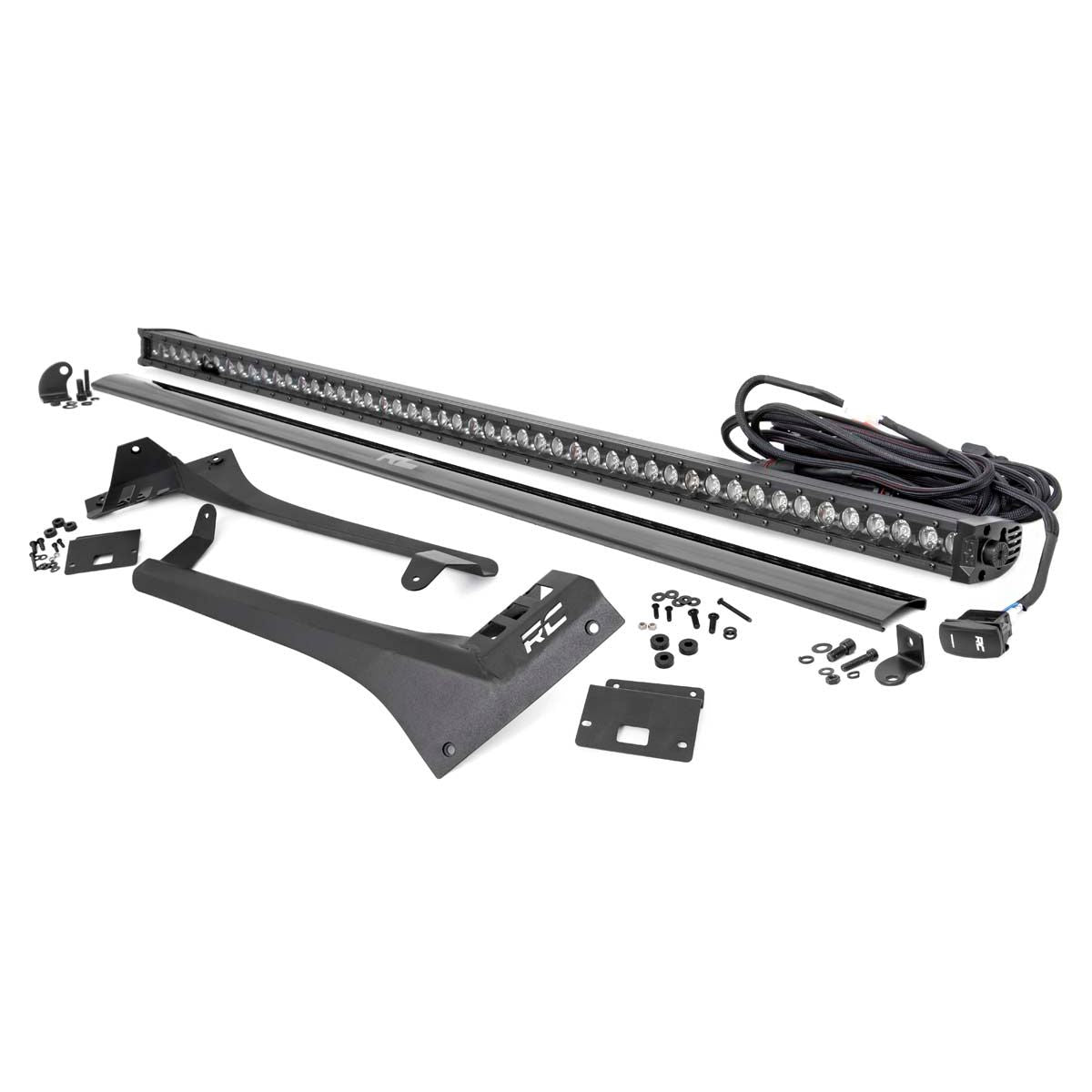 ROUGH COUNTRY LED Light Kit | Windshield | 50" BLK Single Row | WHT DRL | Jeep Gladiator JT/Wrangler JL (18-25) | 70066