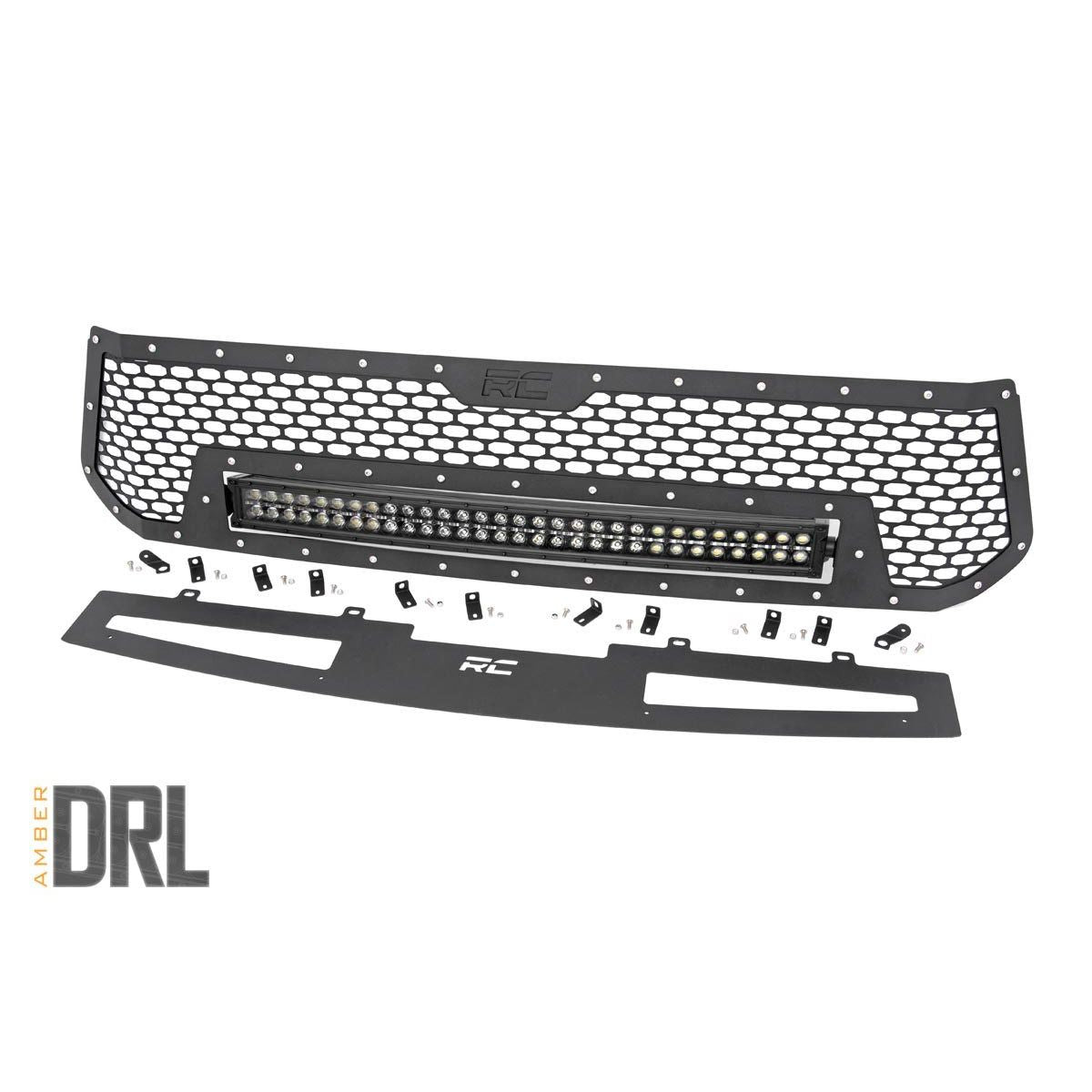 ROUGH COUNTRY Mesh Grille | 30" Dual Row LED | Black | Amber DRL | Toyota Tundra (14-17) | 70224