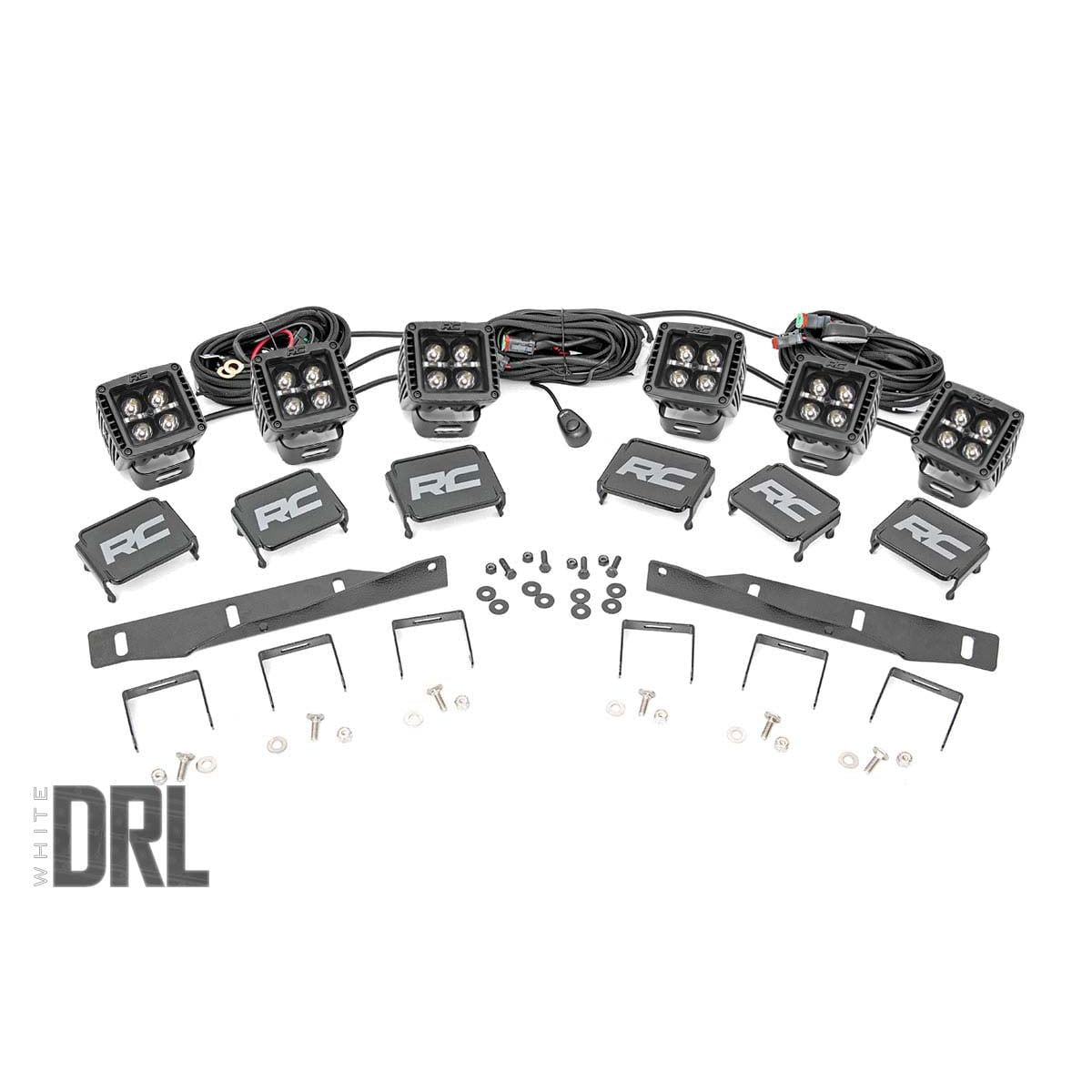 ROUGH COUNTRY LED Light Kit | Fog Mount | Triple 2" Black Pair | White DRL | Ford Raptor (17-20) | 70700DRL