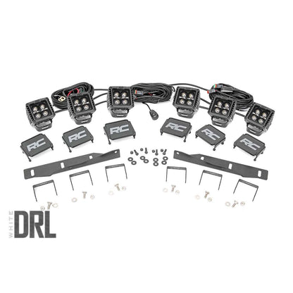 ROUGH COUNTRY LED Light Kit | Fog Mount | Triple 2" Black Pair | White DRL | Ford Raptor (17-20) | 70700DRL