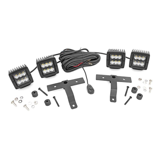 ROUGH COUNTRY Quad LED Light Kit | Cowl Mount | 2" Black Pairs | Spot | Jeep Gladiator JT/Wrangler JL (18-25) | 70822