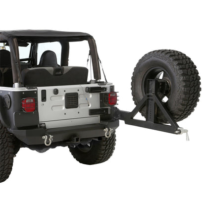 Smittybilt XRC Tire Carrier Rear w/Swing A Way Tire Carrier[31-40 in. Tire] Black Textured No Drill Installation For Use w/Smittybilt Bumper PN[76653] Not Incl. I 76654