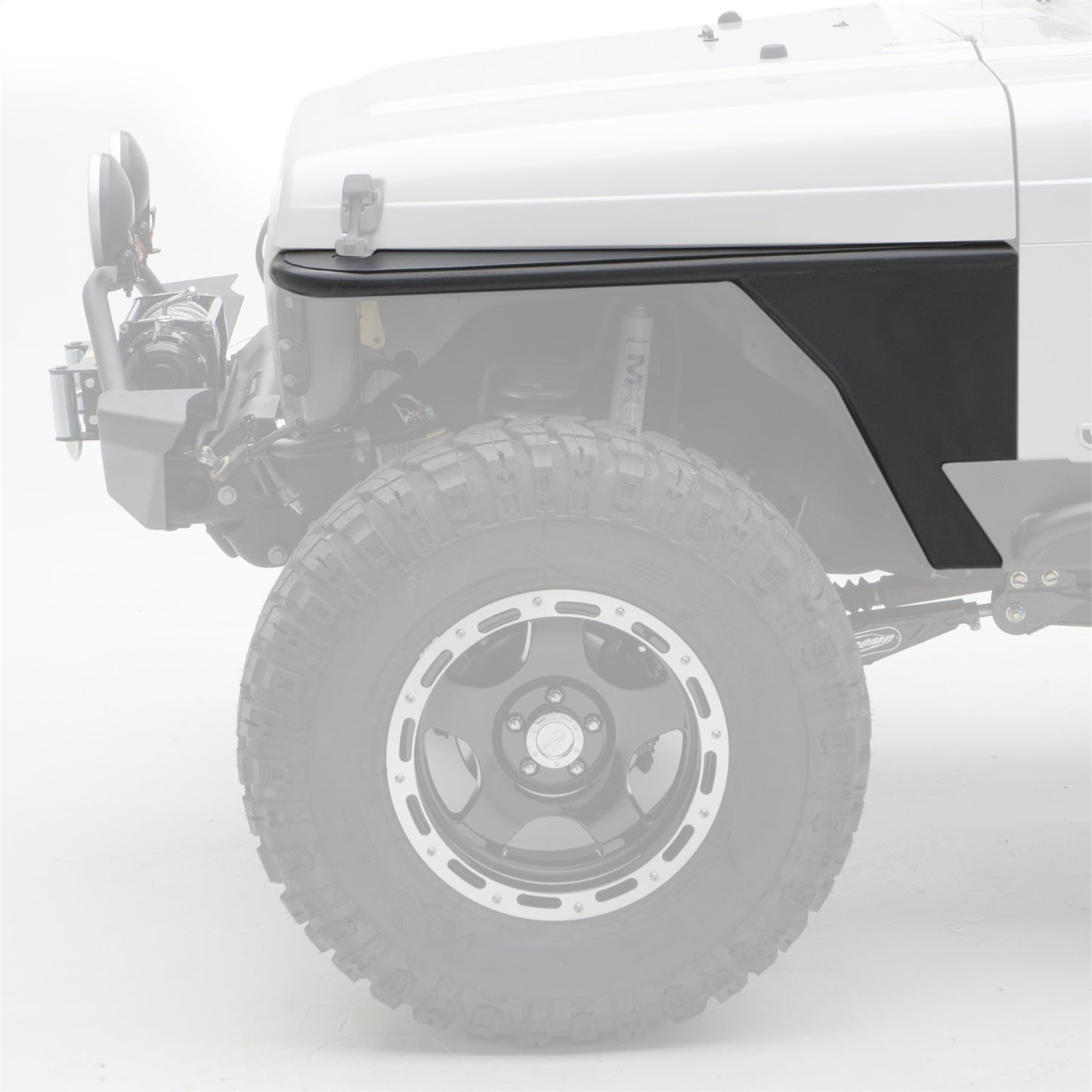 Smittybilt XRC Tube Fender Front Textured Black Powder Coat Relocates Factory Latch I 76872