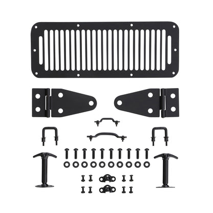 Smittybilt Complete Hood Kit Incl. Hood Hinges Windshield Tie Down Kit Hood Vent Footman Loop Hood Catches Black No Drilling Installation I 7699