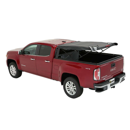 BESTOP | Supertop Truck Bed Cap 2 For Chevy/GMC 2015-2024 Colorado/Canyon 5.0 Foot Black Diamond PVC Coated Sailcloth No Drill Bestop | 77323-35 on red GMC truck