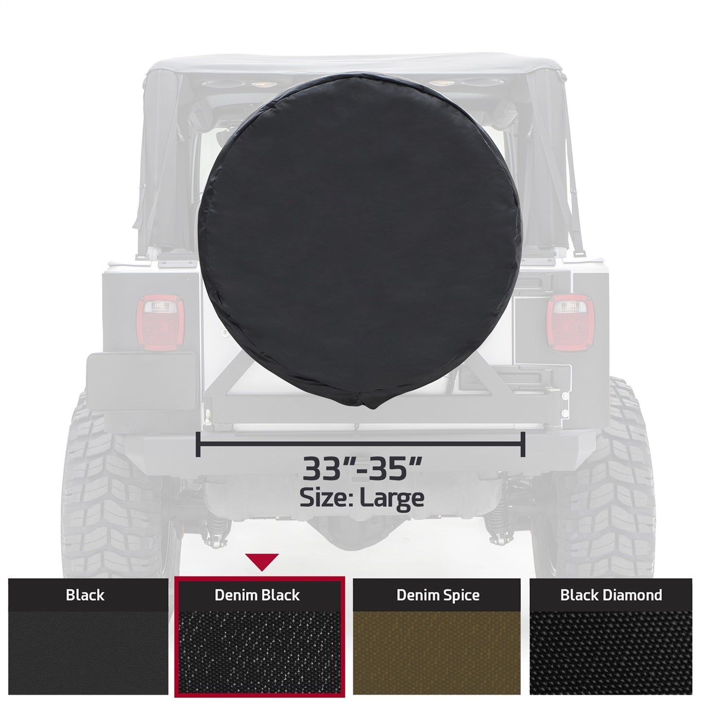 Smittybilt Spare Tire Cover Black Denim 33-35 in. Tire Dia. Large I 773515