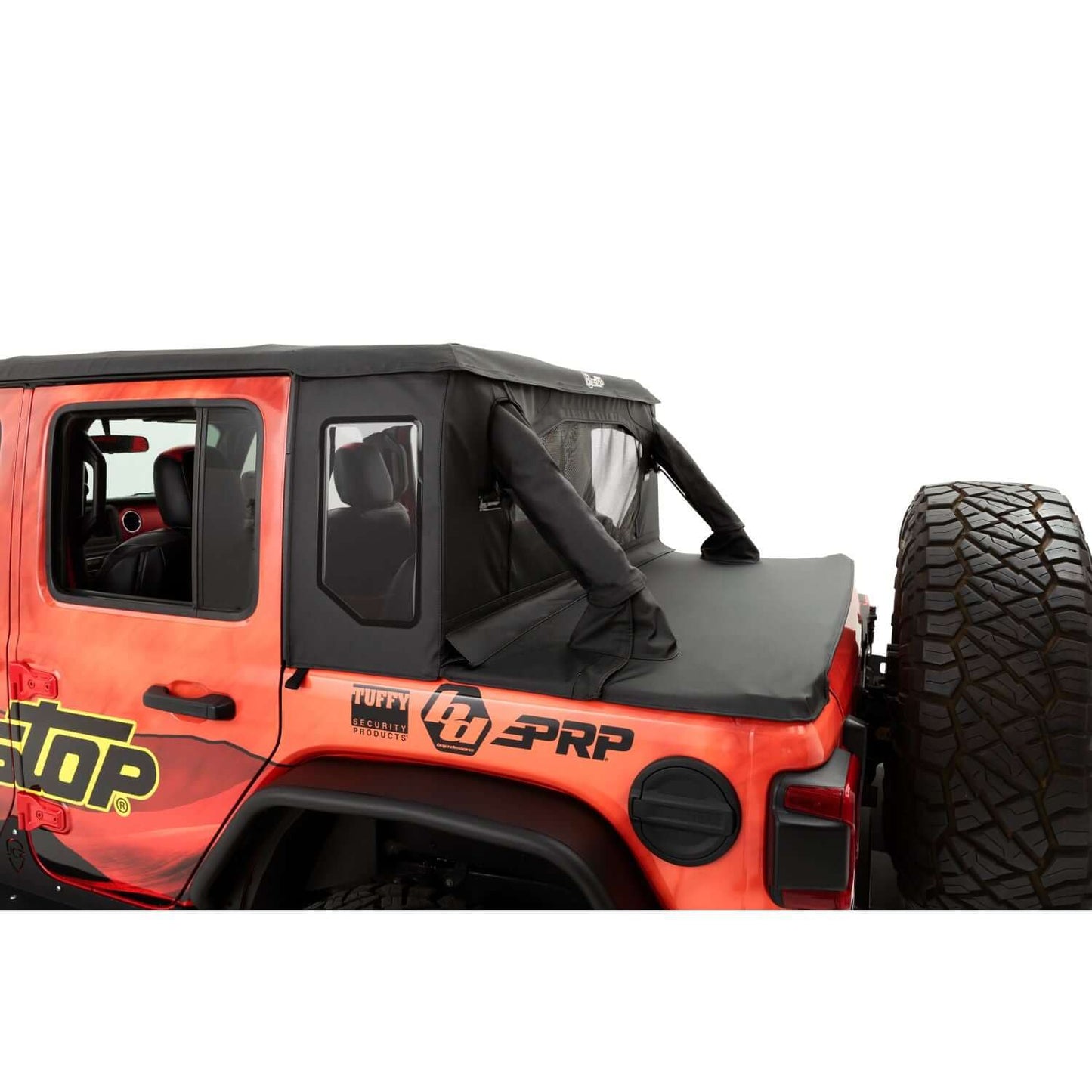 BESTOP | Jeep Wrangler Halftop Soft Top Conversion Kit For Jeep 2018-2023 Wrangler JL 4 Door Black Premium Twill Bestop | 80100-17 installed on a Jeep.