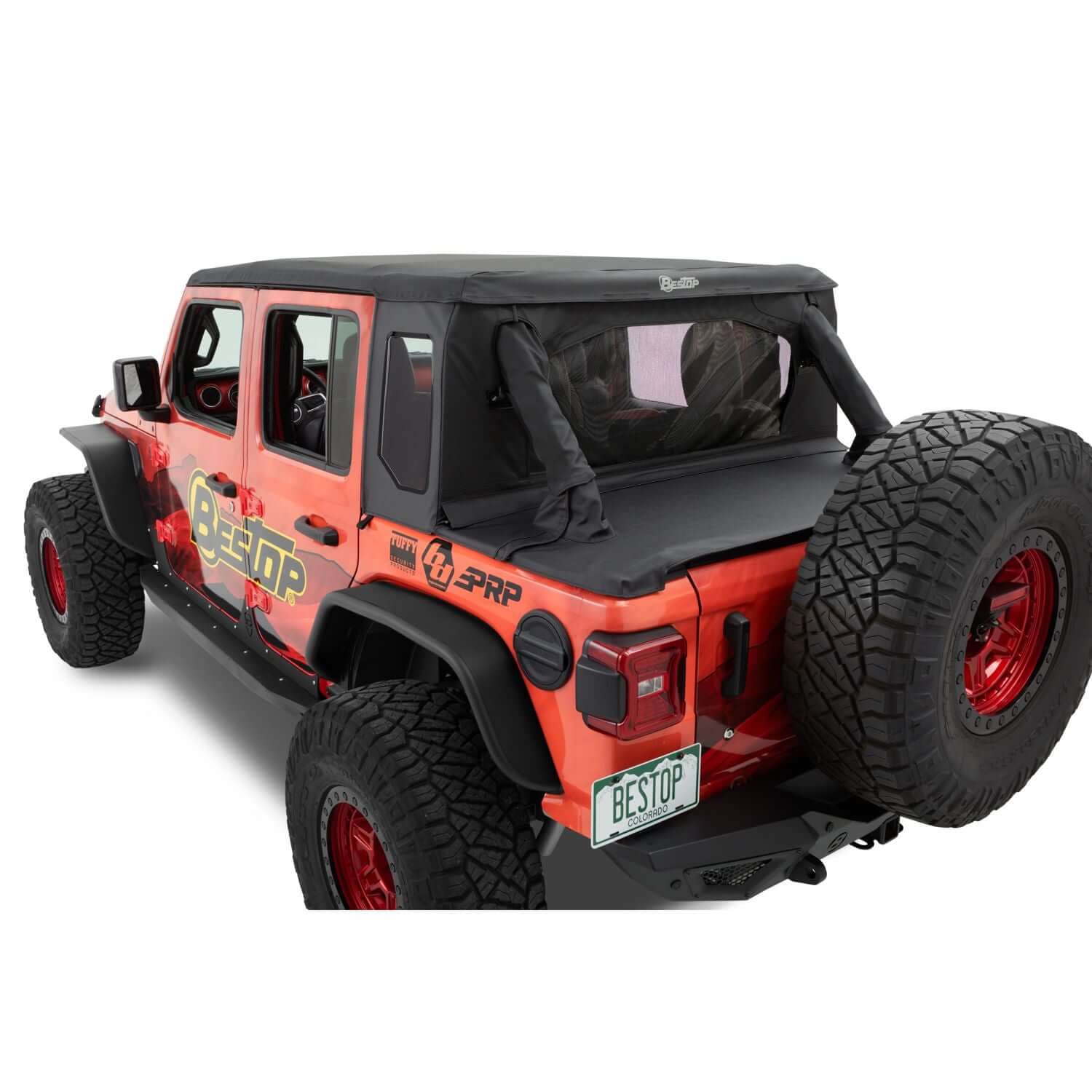 BESTOP | Jeep Wrangler Halftop Soft Top Conversion Kit For Jeep 2018-2023 Wrangler JL 4 Door Black Premium Twill Bestop | 80100-17 on Wrangler