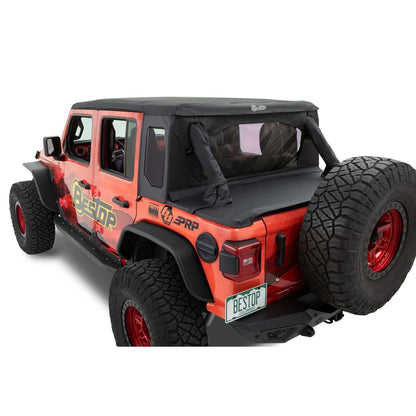 BESTOP | Jeep Wrangler Halftop Soft Top Conversion Kit For Jeep 2018-2023 Wrangler JL 4 Door Black Premium Twill Bestop | 80100-17 on Wrangler