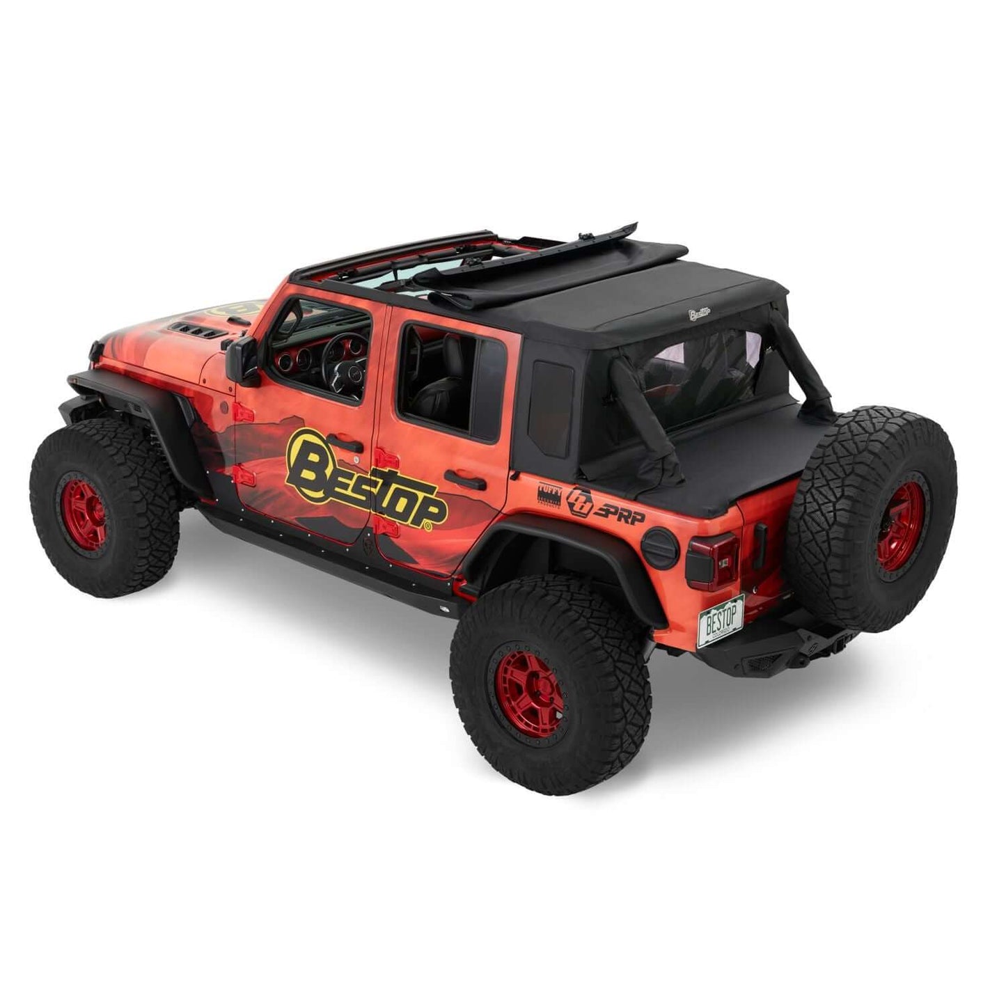 BESTOP | Jeep Wrangler Halftop Soft Top Conversion Kit For Jeep 2018-2023 Wrangler JL 4 Door Black Premium Twill Bestop | 80100-17 on Jeep