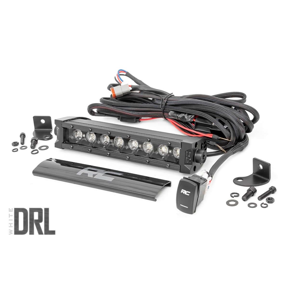 ROUGH COUNTRY 8 Inch Black Series LED Light Bar | Single Row | Cool White DRL | 70718BLDRL