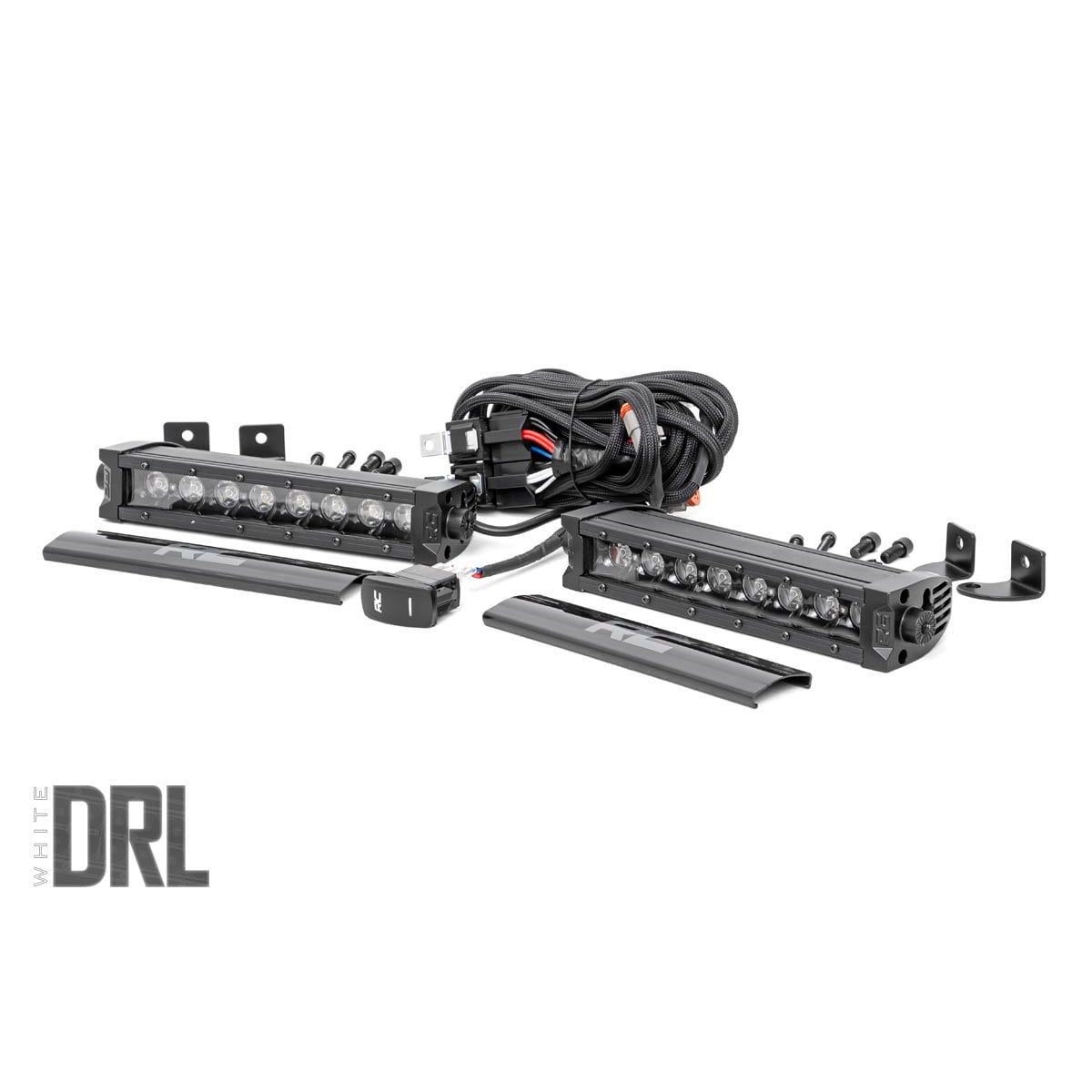 ROUGH COUNTRY 8 Inch Black Series LED Light Bar | Single Row | Cool White DRL | Pair | 70728BLDRL