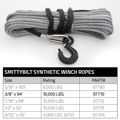 Smittybilt XRC Synthetic Winch Rope 10000 lb. Rated Line Pull 94 ft. I 97710