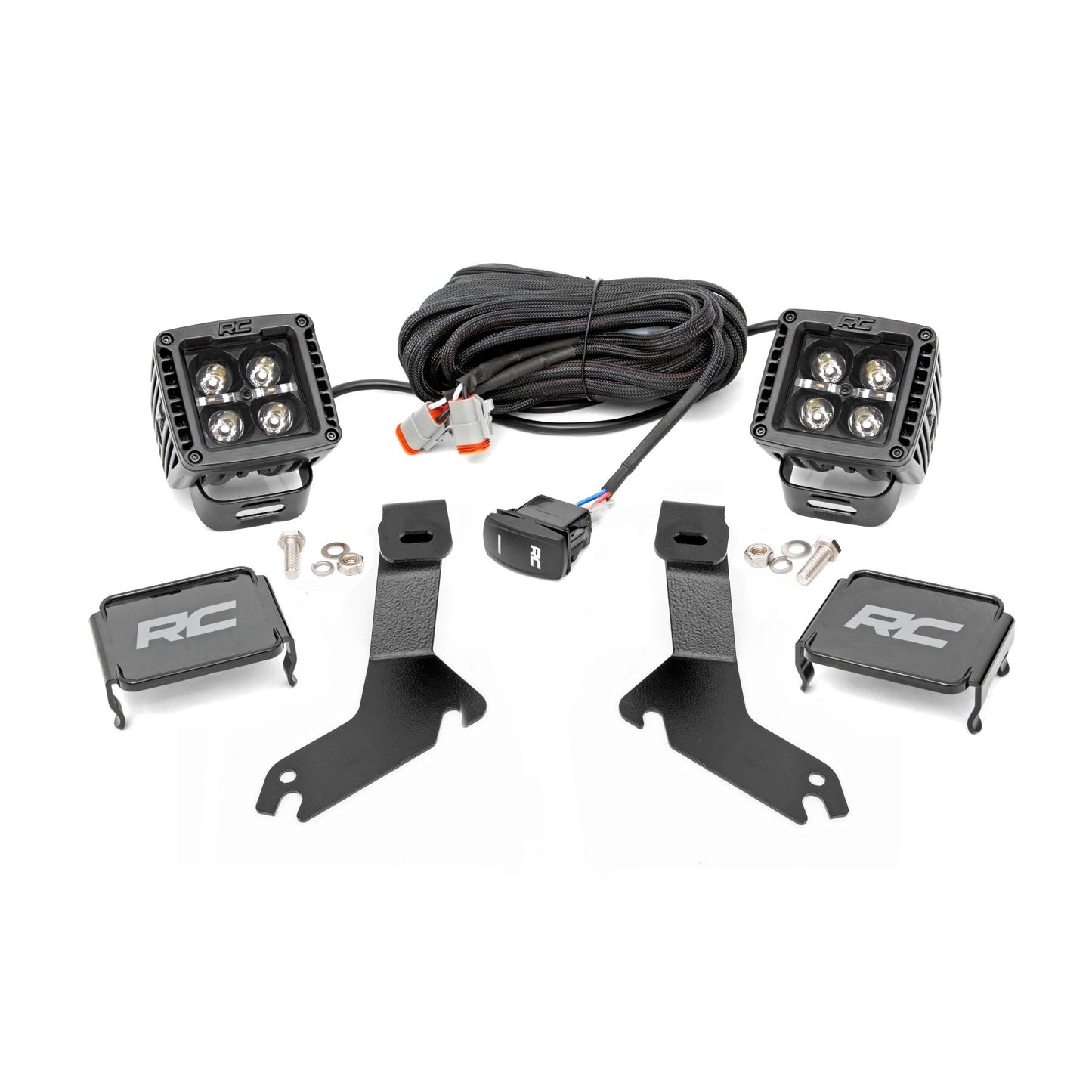 ROUGH COUNTRY LED Light Kit | Ditch Mount | 2" Black Pair | White DRL | Chevy Silverado 1500 (99-06) | 82284