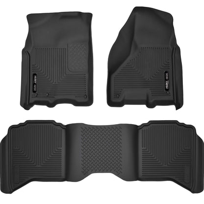 Husky Liners | Weatherbeater Front & 2nd Seat Floor Liners For 2009-2024 Ram 1500/2500/3500 Husky Liners | 99001, black rubber floor liners.